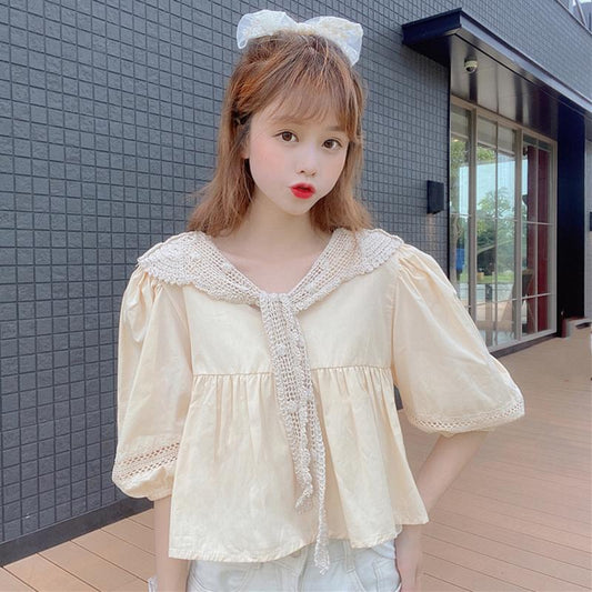 Women's Lovely Cutout Loose Lace Splicing Shirts